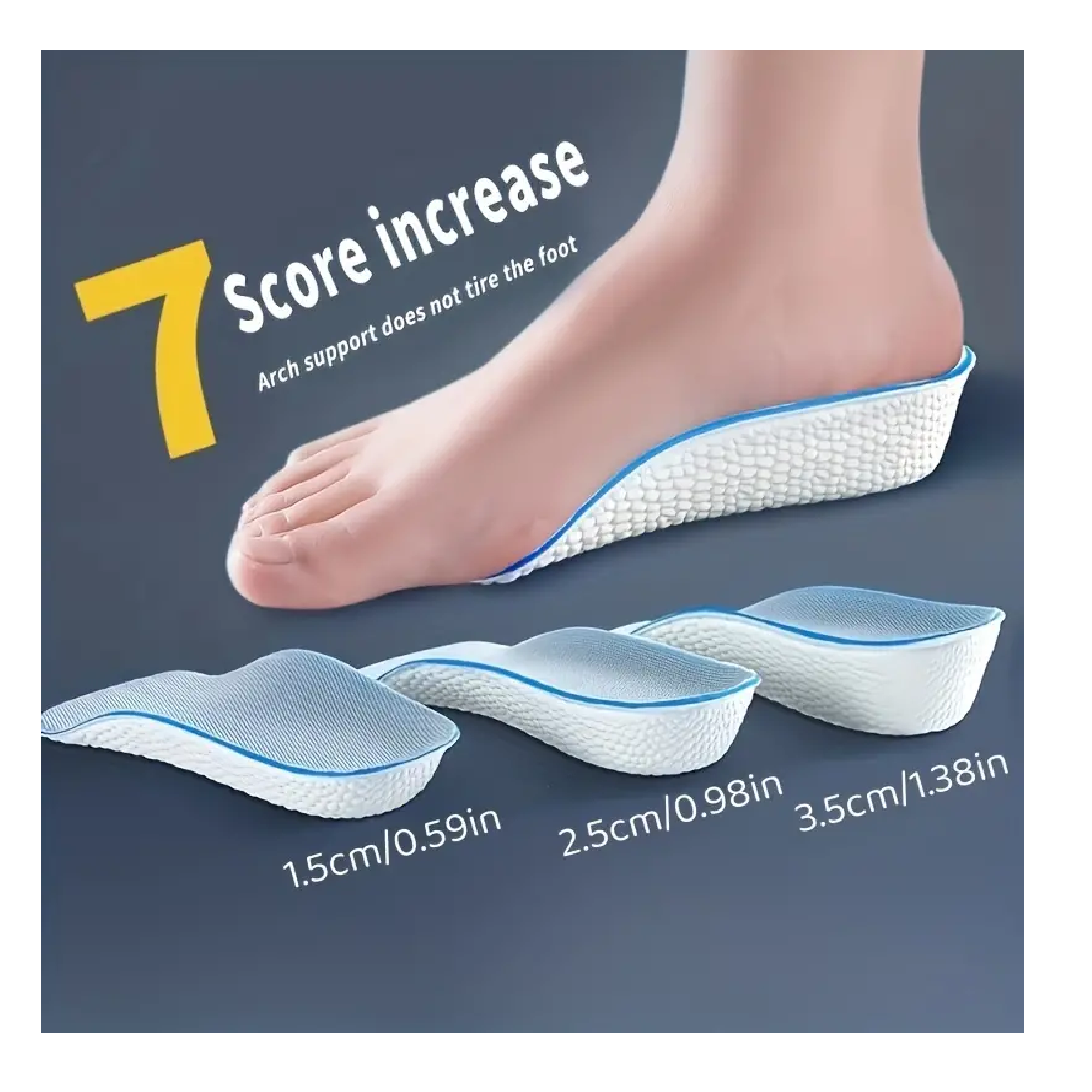1 Pair Of Arch Support Inner Heightening Insole For Men And Women Invisible Soft Bottom Breathable Sports Shock Absorption Not Tired Feet Orthopedic Insoles Sneakers Heel Lift Memory Foam Shoe Pads