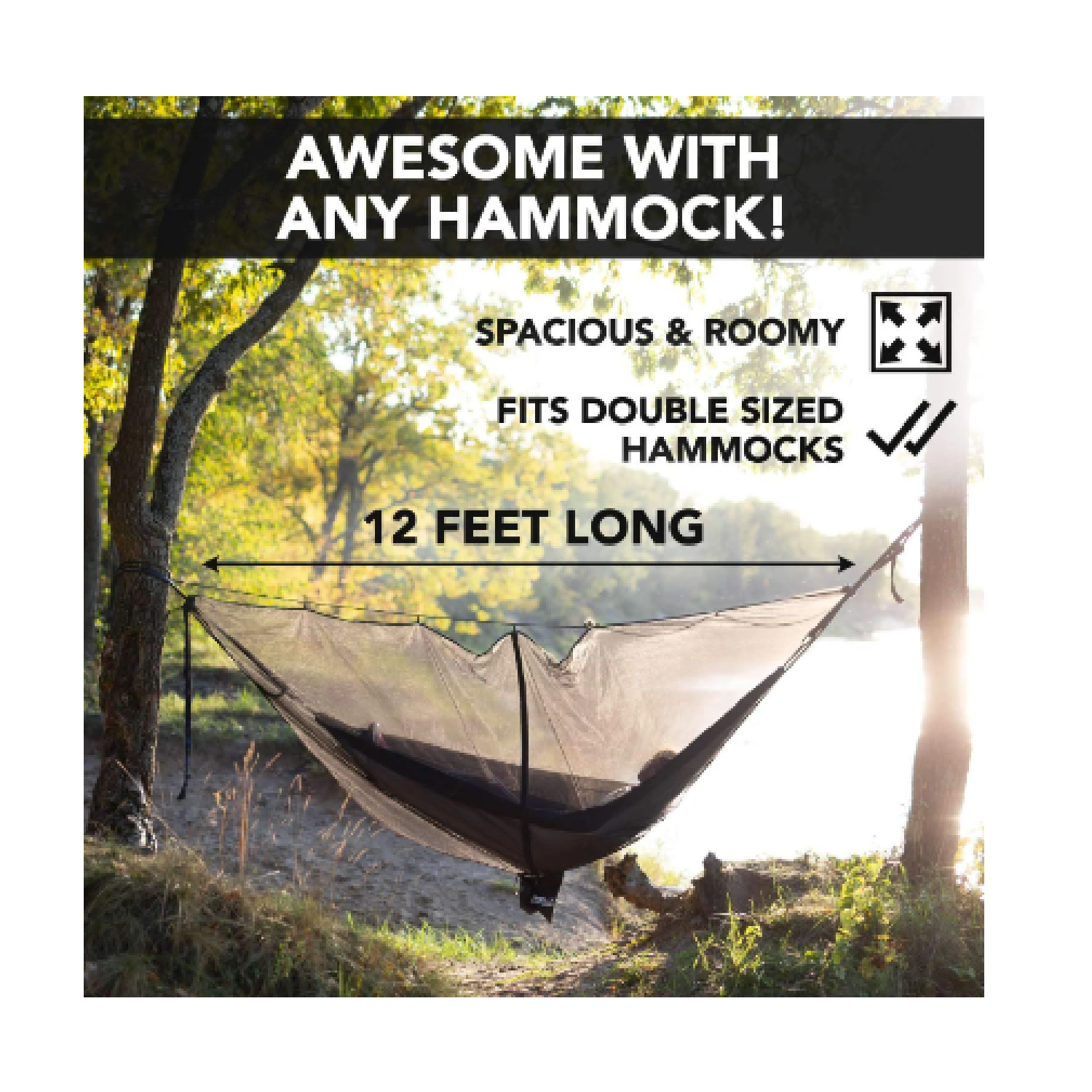 Foxelli XL Hammock Net 12ft Net for Hammocks Lightweight