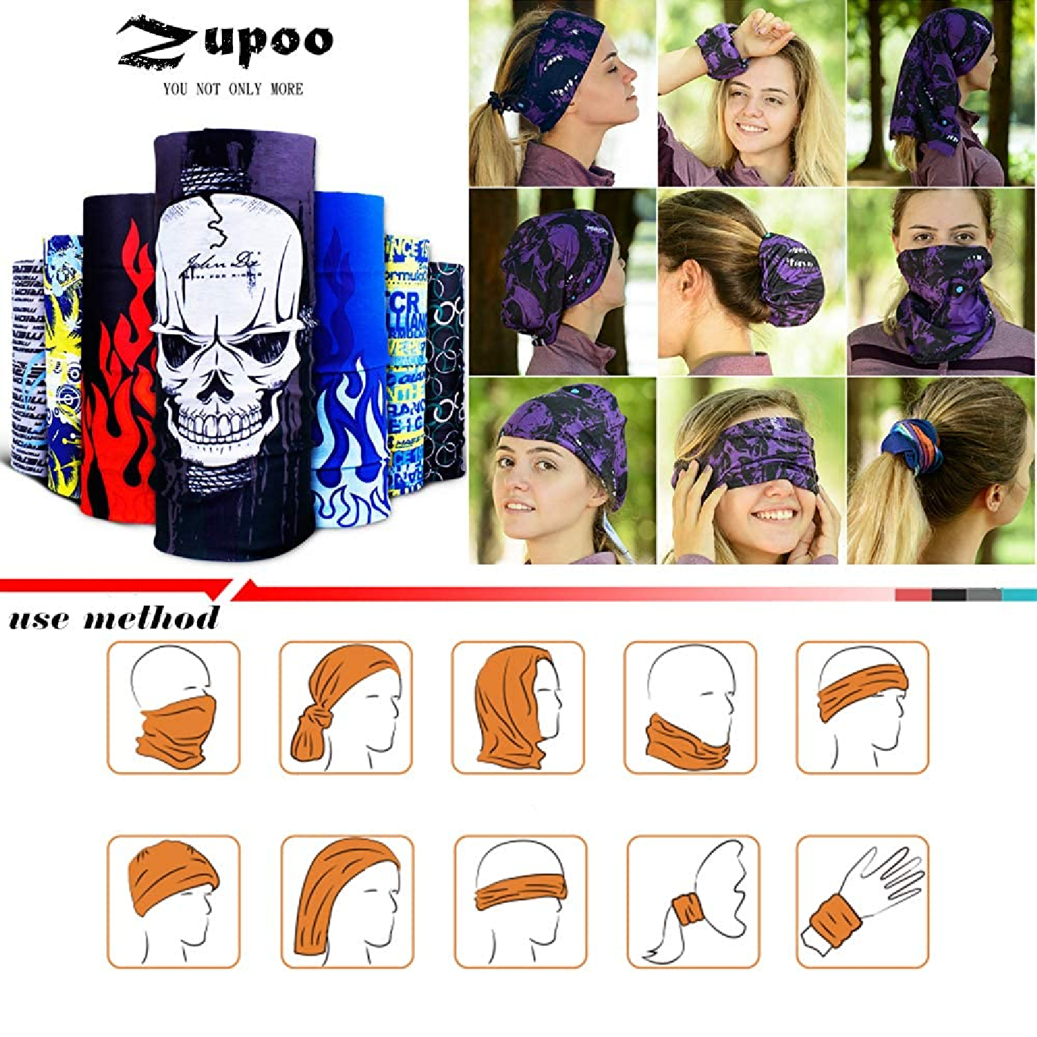 Zupoo Men Women Headbands Sun Protection Face Mask Bandana Sports Scarf