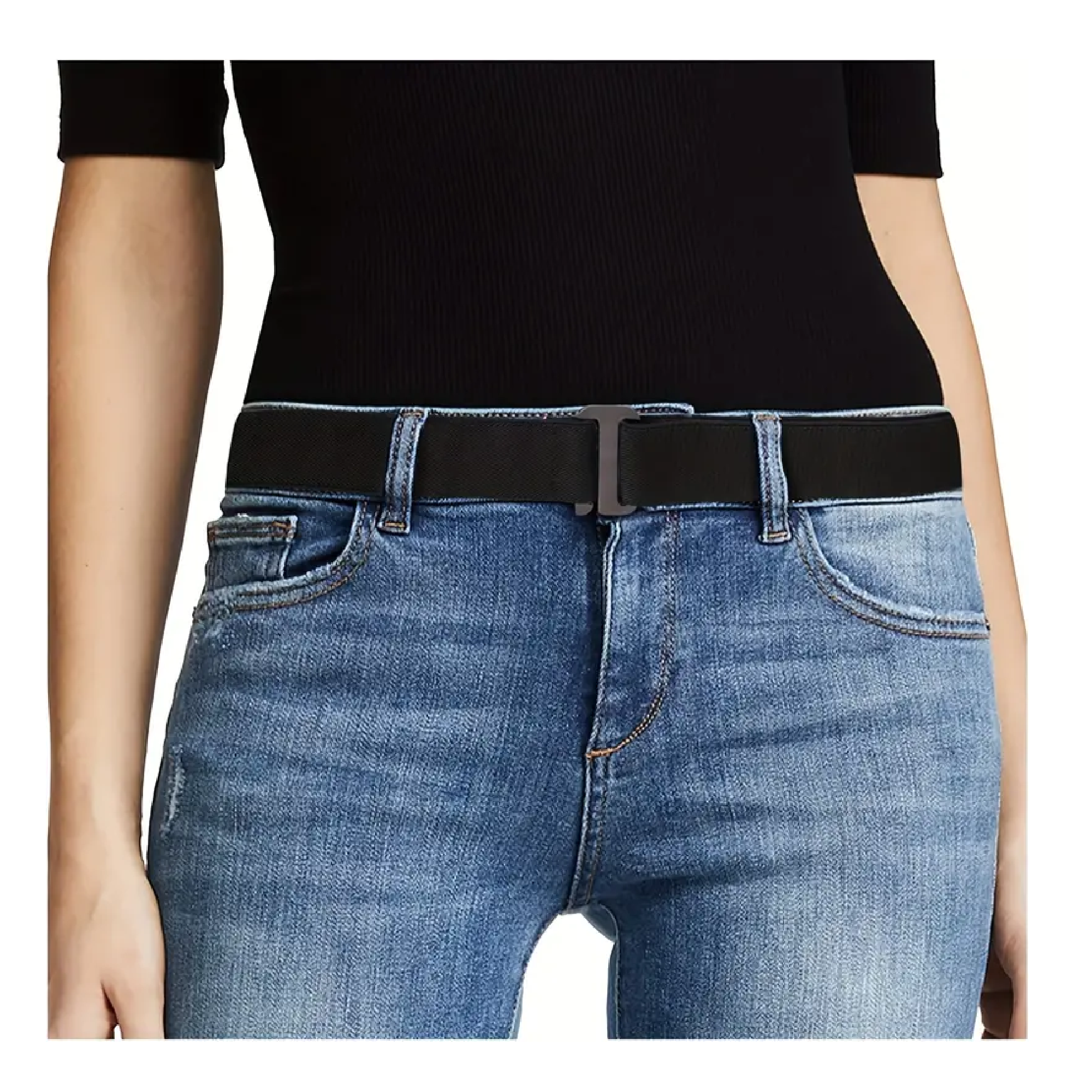 1/2pcs Women Stretch Belt Solid Color Invisible Elastic Belt With Flat Buckle For Jeans Pants Dresses