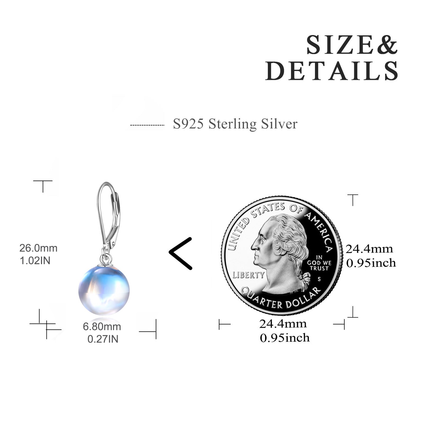 925 Sterling Silver Moonstone Drop Leverback Earrings