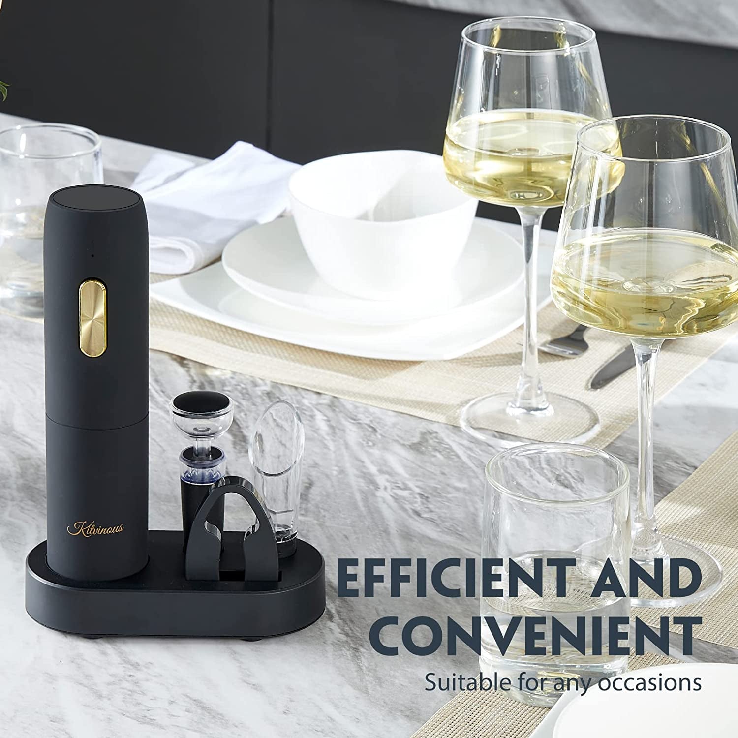 Rechargeable Electric Automatic Wine Opener Set with Charging Base, Led Light, Portable Corkscrew with Pour & Preserver Vacuum Stopper, Foil Cutter