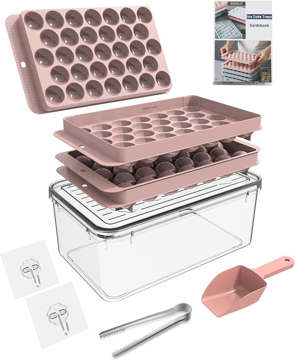 Round Ice Cubes Trays, Round Ice Trays for Freezer with Lid, Ice Buckets Tongs & Scoop