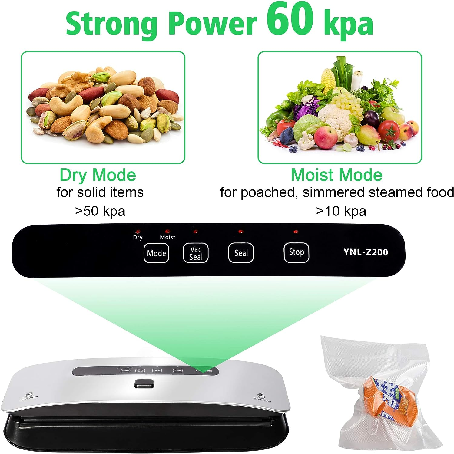 E-Macht Food Vacuum Sealer Machine Strong Suction Power Dry and Moist Mode Starter Kit for Food Preservation and Sous Vide