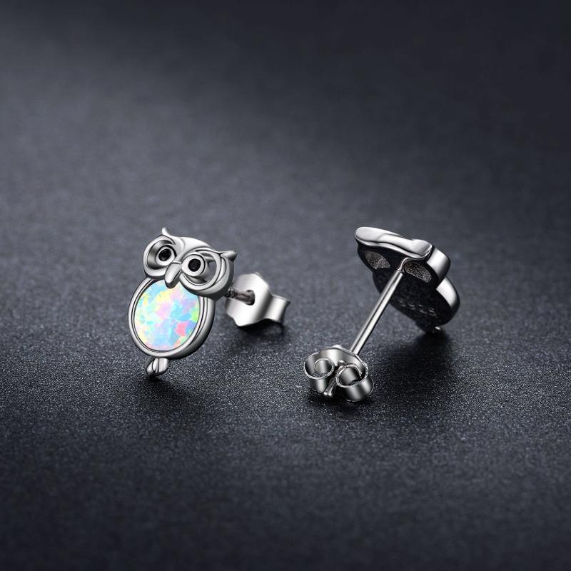 Sterling Silver Owl Opal Stud Earrings