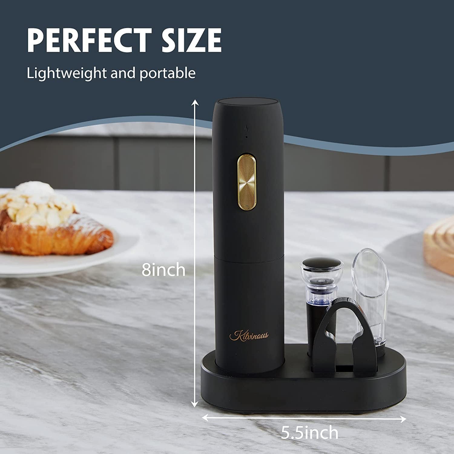 Rechargeable Electric Automatic Wine Opener Set with Charging Base, Led Light, Portable Corkscrew with Pour & Preserver Vacuum Stopper, Foil Cutter